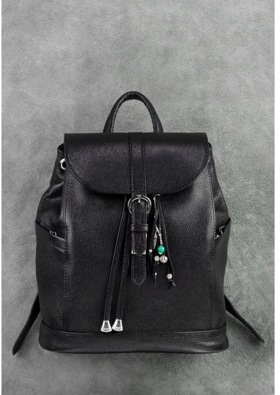 Кожаный черный рюкзак вертикального типа с клапаном BlankNote Олсен (12831)