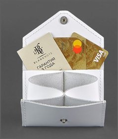 Кожаный картхолдер белого цвета на кнопке BlankNote (12218)