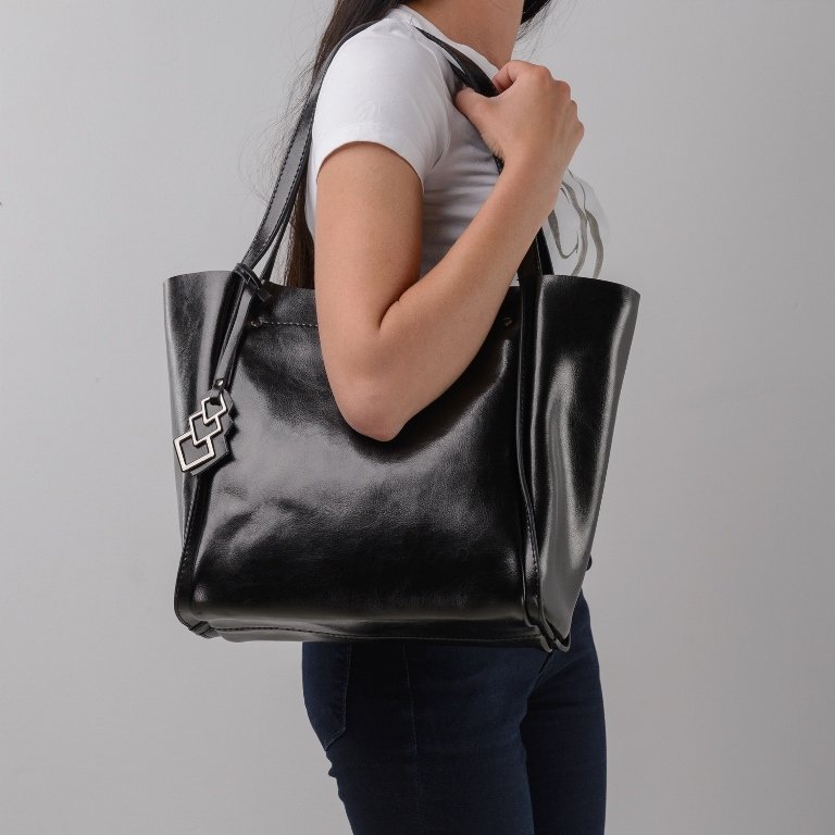 Жіноча шкіряна сумка-шоппер чорного кольору Grays (21495)