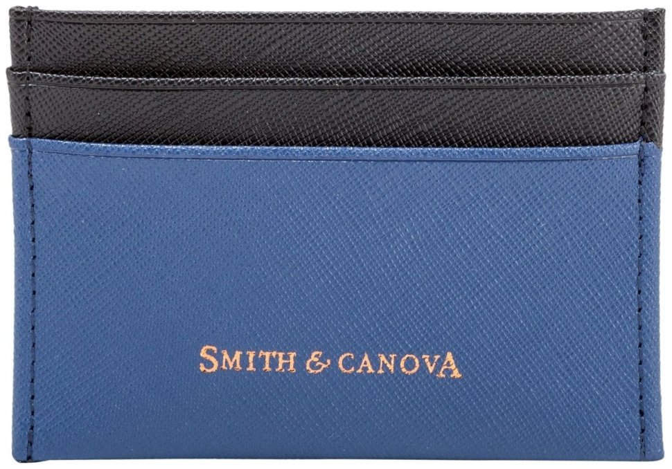 Кожаный картхолдер с сафьяновой текстурой Smith & Canova 93872 сине-черного цвета modnotak фото №1