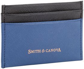 Кожаный картхолдер с сафьяновой текстурой Smith &amp; Canova 93872 сине-черного цвета