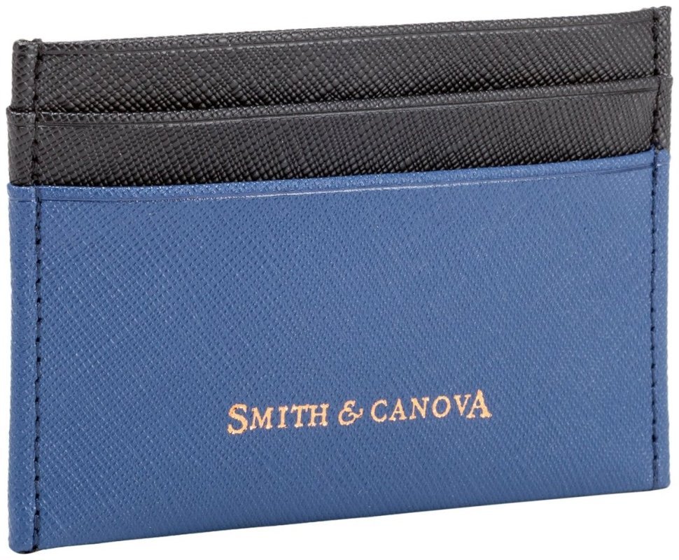 Кожаный картхолдер с сафьяновой текстурой Smith & Canova 93872 сине-черного цвета modnotak фото №2