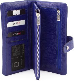 Яскраво-синій купюрник з м'якої шкіри з хлястиком на кнопці KARYA (19010)