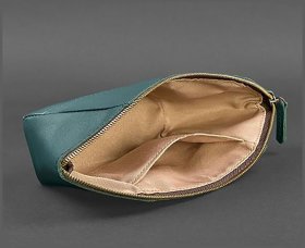 Женская кожаная косметичка Краст зеленая