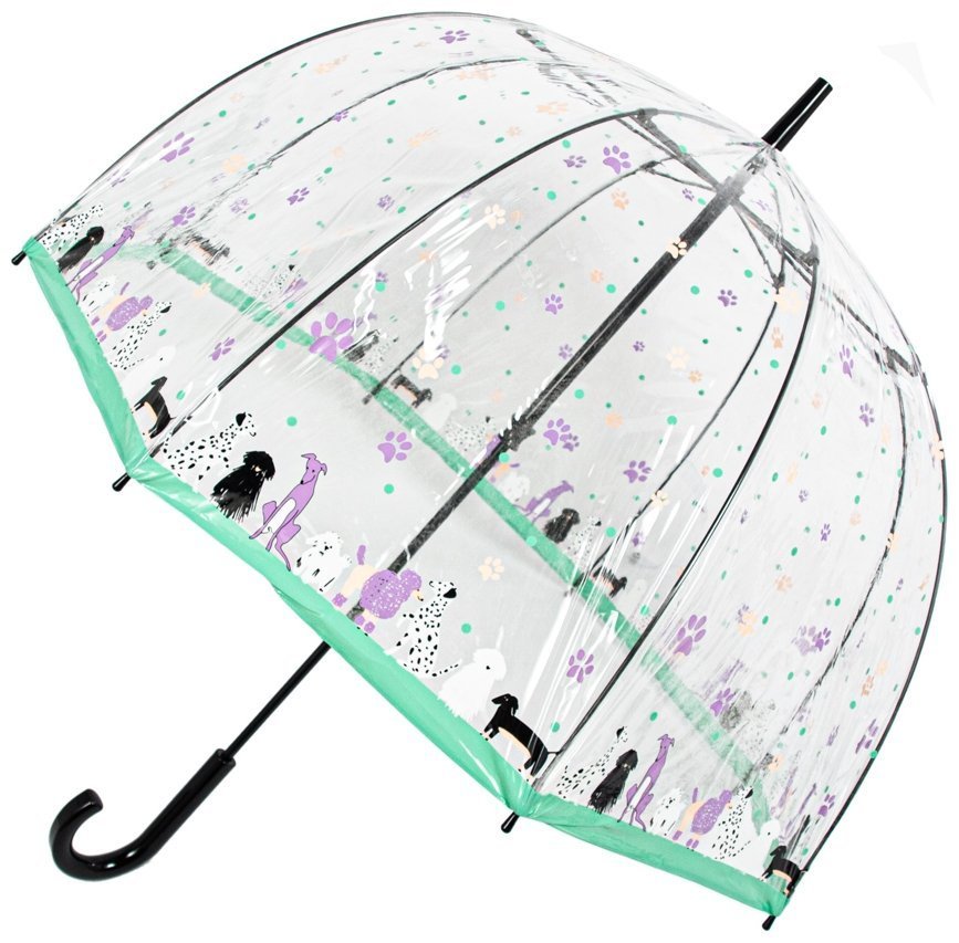 Женский зонт-трость Fulton Birdcage-2 Dog & Bone (механика, прозрачный с принтом собачек) 94072 modnotak фото №1