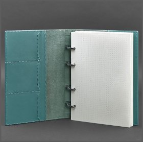 Женский кожаный блокнот на кольцах с твердой бирюзовой обложкой BlankNote (14172)