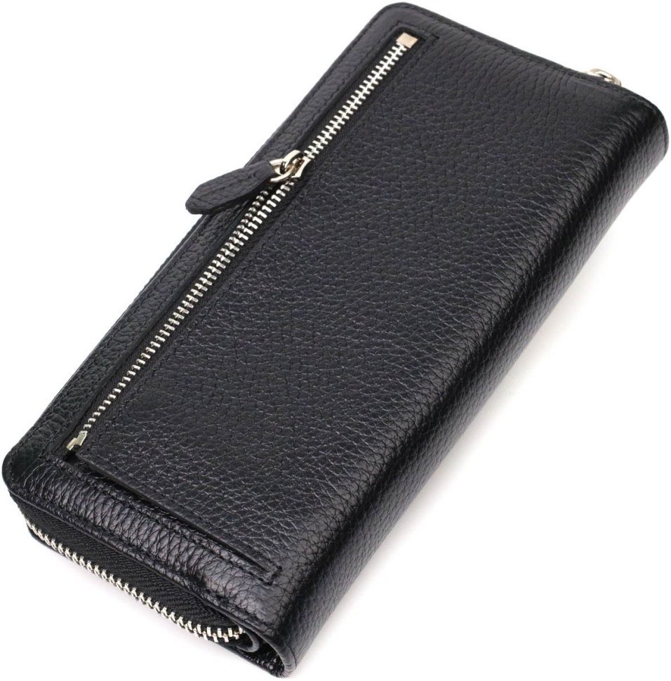 Большой кожаный женский кошелек черного цвета с блоком для карт и документов Tony Bellucci (2421955)