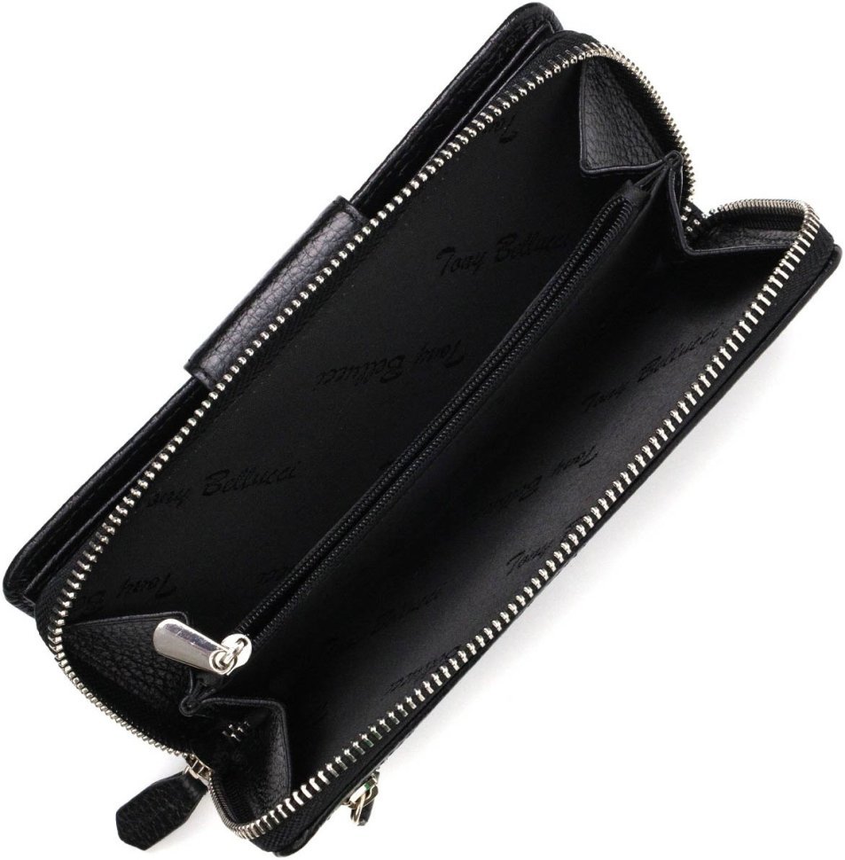 Большой кожаный женский кошелек черного цвета с блоком для карт и документов Tony Bellucci (2421955)