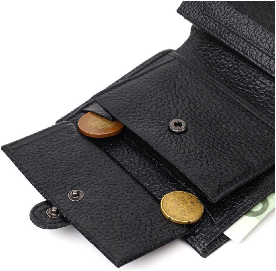 Середній чоловічий гаманець із натуральної зернистої шкіри чорного кольору BOND (2422055)