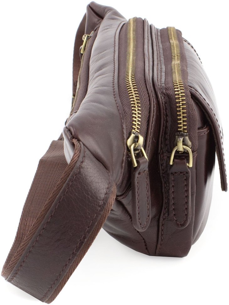 Качественная мужская сумка-бананка коричневого цвета Bond Non (10731)