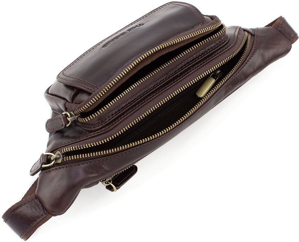 Качественная мужская сумка-бананка коричневого цвета Bond Non (10731)