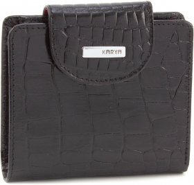 Жіночий шкіряний гаманець чорно-червоного кольору з тисненням під крокодила KARYA (1052-53)