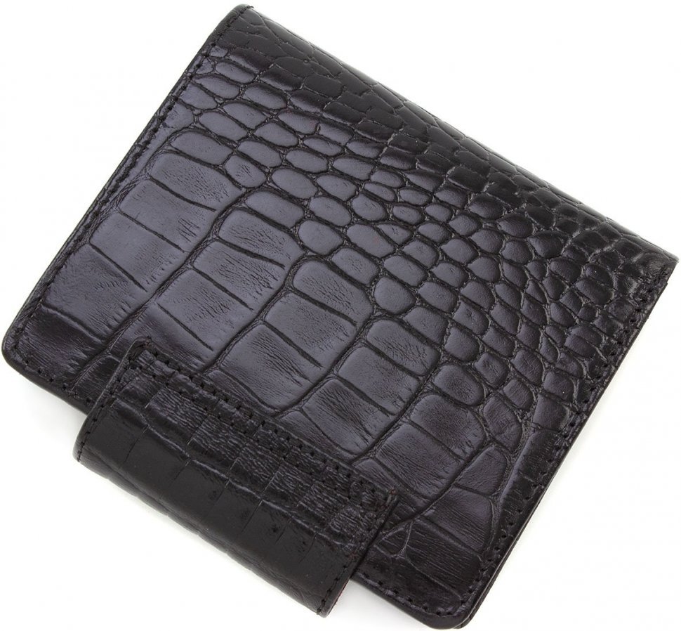 Женский кожаный кошелек черно-красного цвета с тиснением под крокодила KARYA (1052-53)