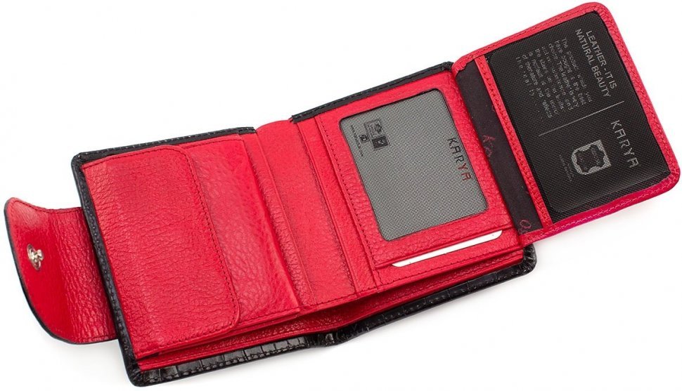 Женский кожаный кошелек черно-красного цвета с тиснением под крокодила KARYA (1052-53)