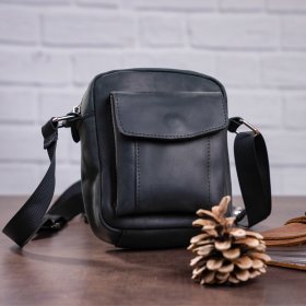 Чорна чоловіча міні-сумка на плече із вінтажної шкіри SHVIGEL (11076)