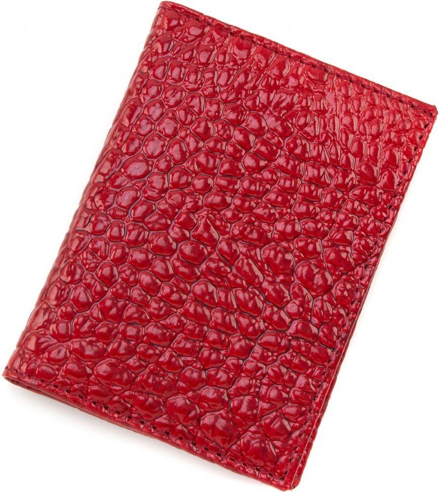 Красная обложка для автодокументов из натуральной кожи под рептилию KARYA (096-018)