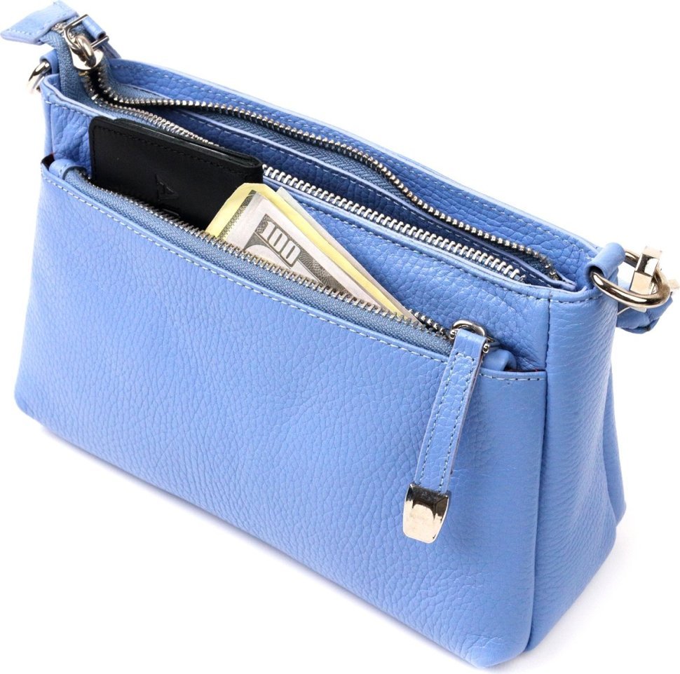 Голубая компактная женская сумка из натуральной кожи с одной ручкой KARYA (2420858)