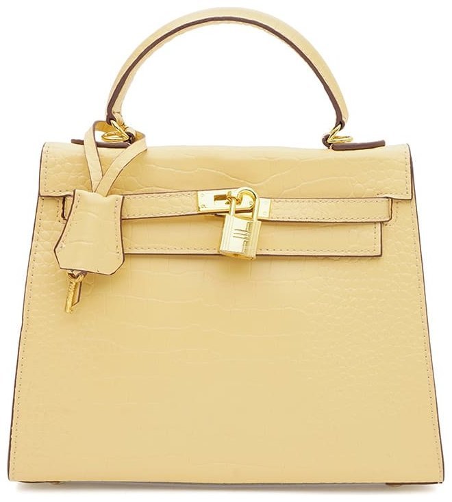 Яркая женская сумка из натуральной кожи желтого цвета с тиснением под рептилию Borsa Leather 94672 modnotak фото №1