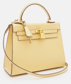 Яркая женская сумка из натуральной кожи желтого цвета с тиснением под рептилию Borsa Leather 94672