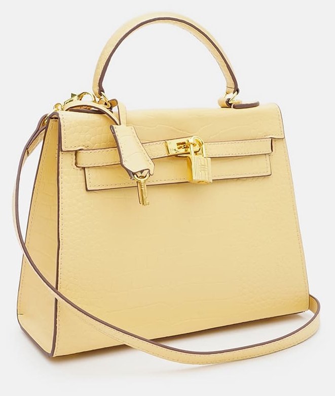 Яркая женская сумка из натуральной кожи желтого цвета с тиснением под рептилию Borsa Leather 94672 modnotak фото №2