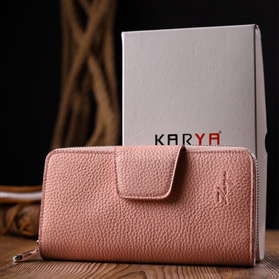 Пудровий жіночий гаманець із натуральної шкіри на дві секції KARYA (2421158)