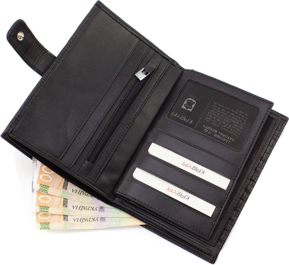 Вертикальний шкіряний чоловічий гаманець з відділенням для паспорту KARYA (21053)