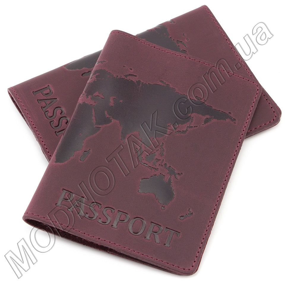 Кожаная обложка под паспорт цвета марсала ST Leather (17762)