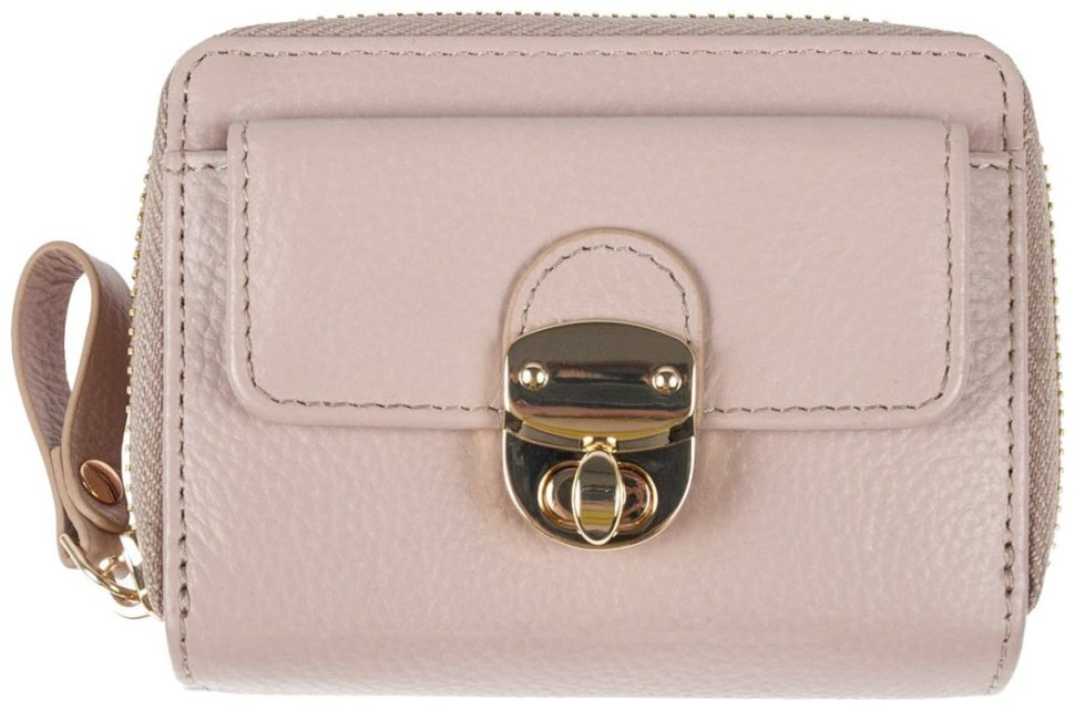 Женский кожаный кошелек из натуральной зернистой кожи на кнопке Ashwood Y50 бежевого цвета 95472 modnotak фото №1