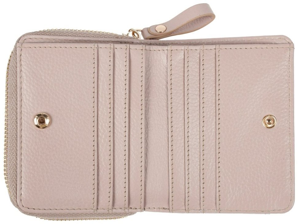 Женский кожаный кошелек из натуральной зернистой кожи на кнопке Ashwood Y50 бежевого цвета 95472 modnotak фото №3