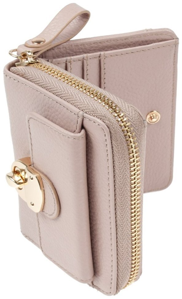 Женский кожаный кошелек из натуральной зернистой кожи на кнопке Ashwood Y50 бежевого цвета 95472 modnotak фото №4