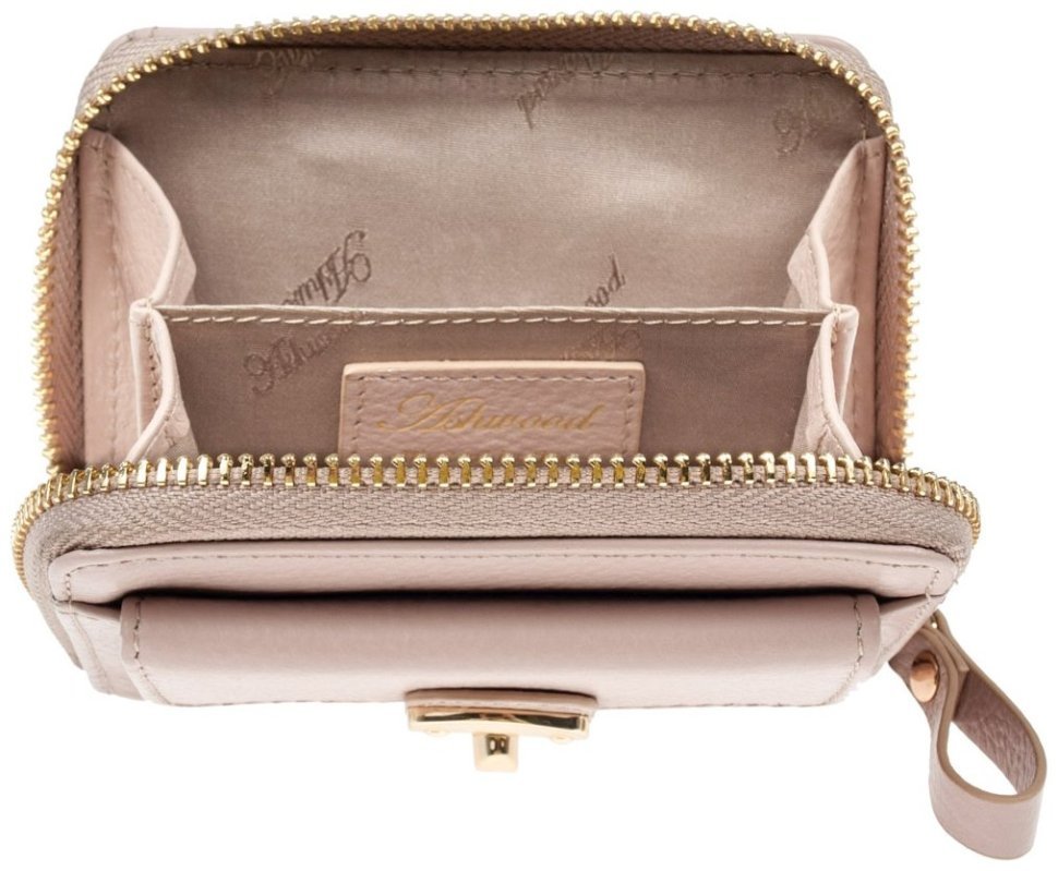 Женский кожаный кошелек из натуральной зернистой кожи на кнопке Ashwood Y50 бежевого цвета 95472 modnotak фото №5