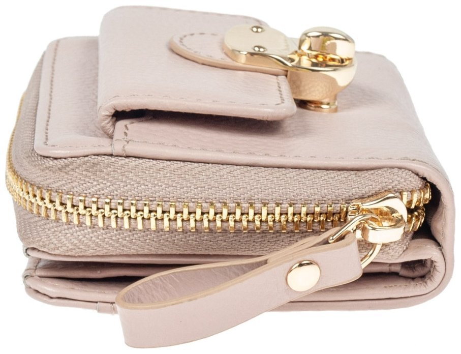 Женский кожаный кошелек из натуральной зернистой кожи на кнопке Ashwood Y50 бежевого цвета 95472 modnotak фото №6