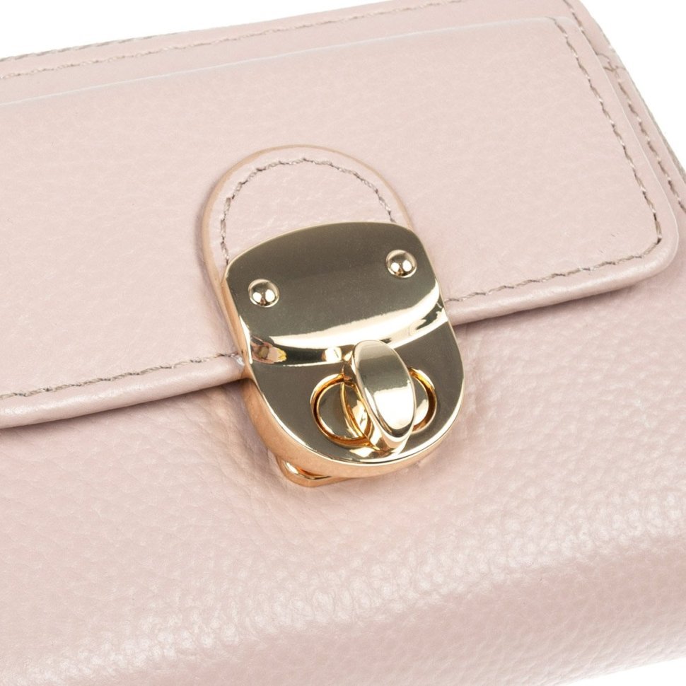 Женский кожаный кошелек из натуральной зернистой кожи на кнопке Ashwood Y50 бежевого цвета 95472 modnotak фото №8