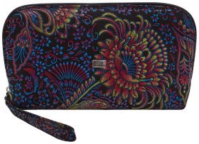 Красивая женская косметичка из кожи с цветочным узорами Desisan 106972 синяя