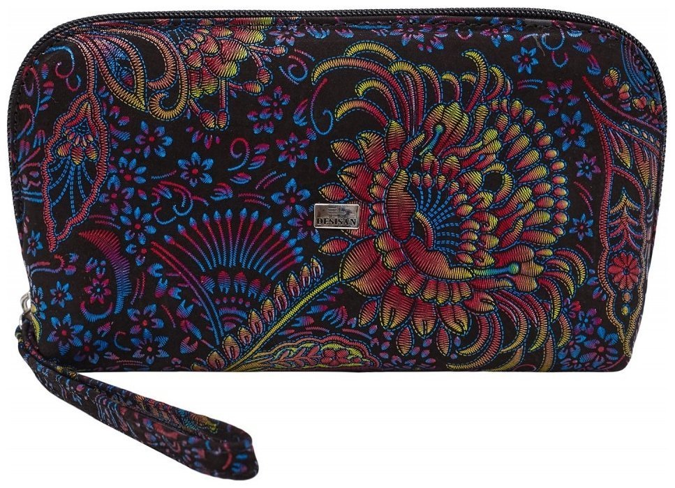 Красивая женская косметичка из кожи с цветочным узорами Desisan 106972 синяя modnotak фото №1