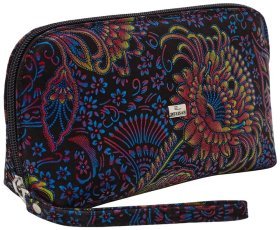 Красивая женская косметичка из кожи с цветочным узорами Desisan 106972 синяя