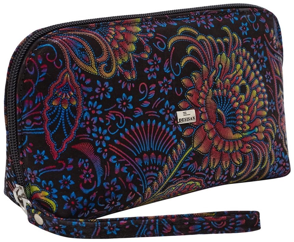 Красивая женская косметичка из кожи с цветочным узорами Desisan 106972 синяя modnotak фото №2