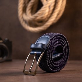 Текстильный мужской ремень темно-синего цвета под брюки Vintage (2420526)
