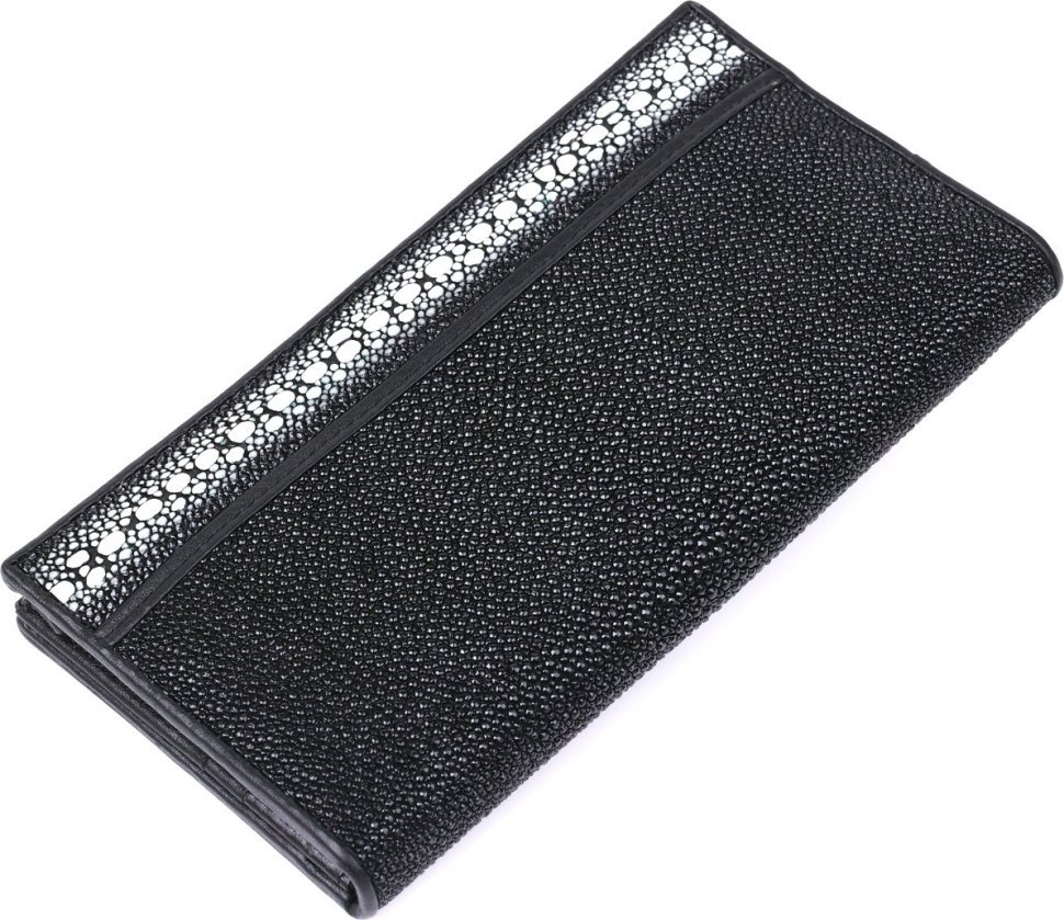 Чорне фактурне портмоне зі шкіри ската STINGRAY LEATHER (024-18098)