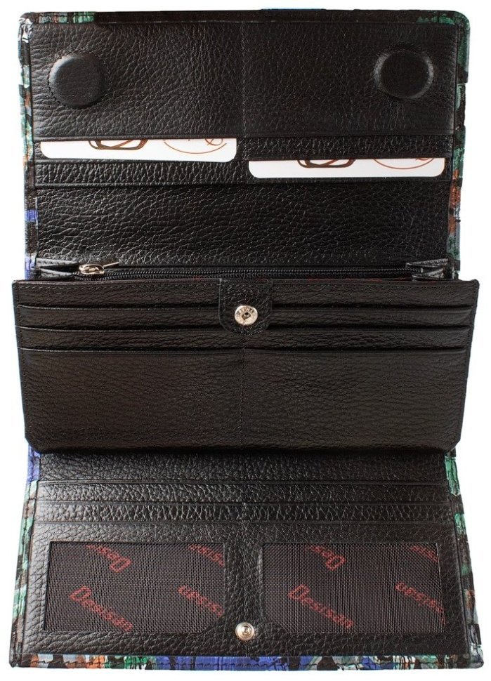 Великий жіночий гаманець із натуральної фактурної шкіри Desisan 107172 чорного кольору з різнокольоровими мазками modnotak фото №5