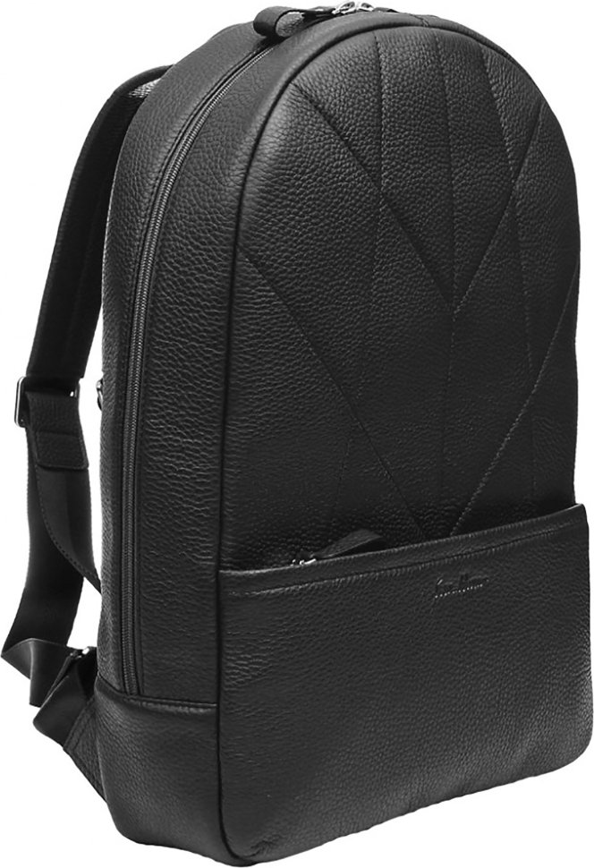 Практичний чорний рюкзак із фактурної шкіри на блискавковій застібці Issa Hara (21154)