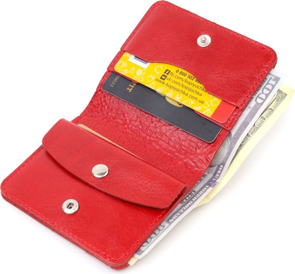 Жіночий маленький червоний гаманець із натуральної шкіри на кнопці Shvigel (2416607)