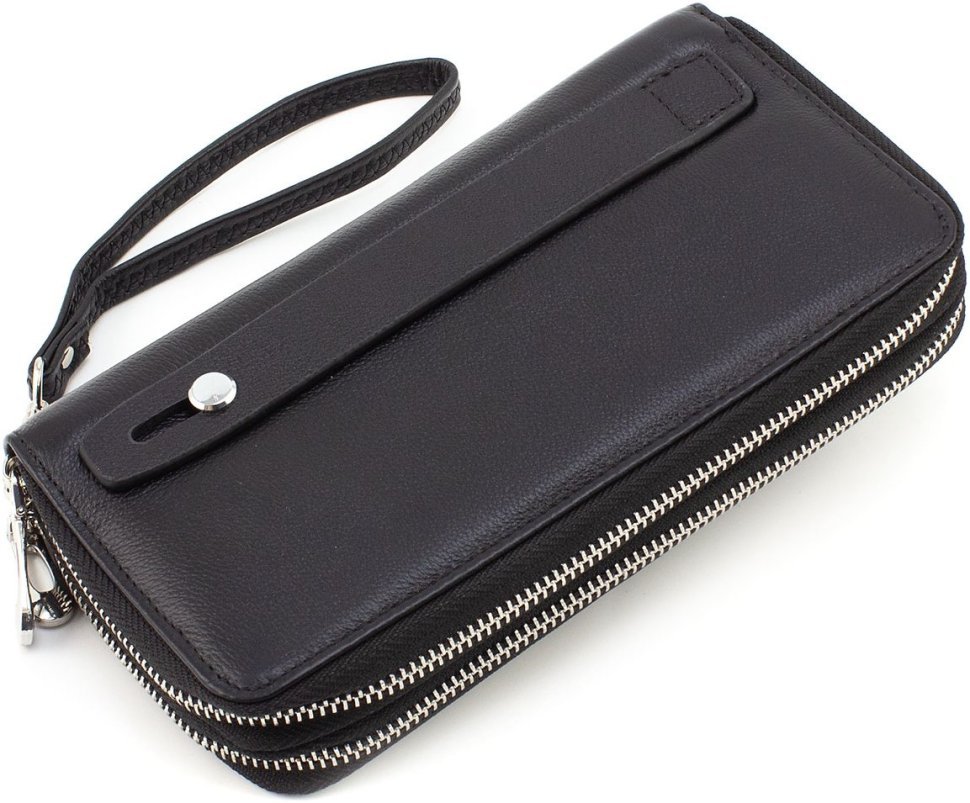Чоловічий гаманець-клатч із натуральної шкіри чорного кольору на дві блискавки ST Leather 1767372