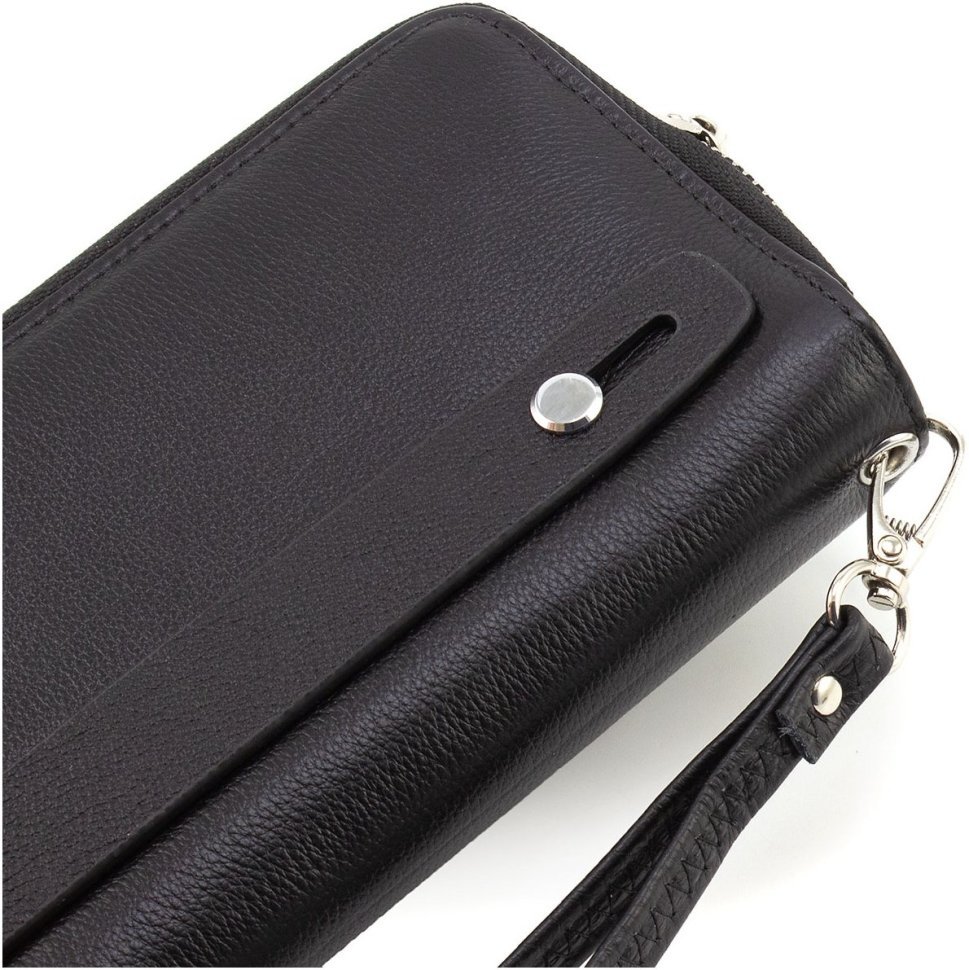 Мужской кошелек-клатч из натуральной кожи черного цвета на две молнии ST Leather 1767372