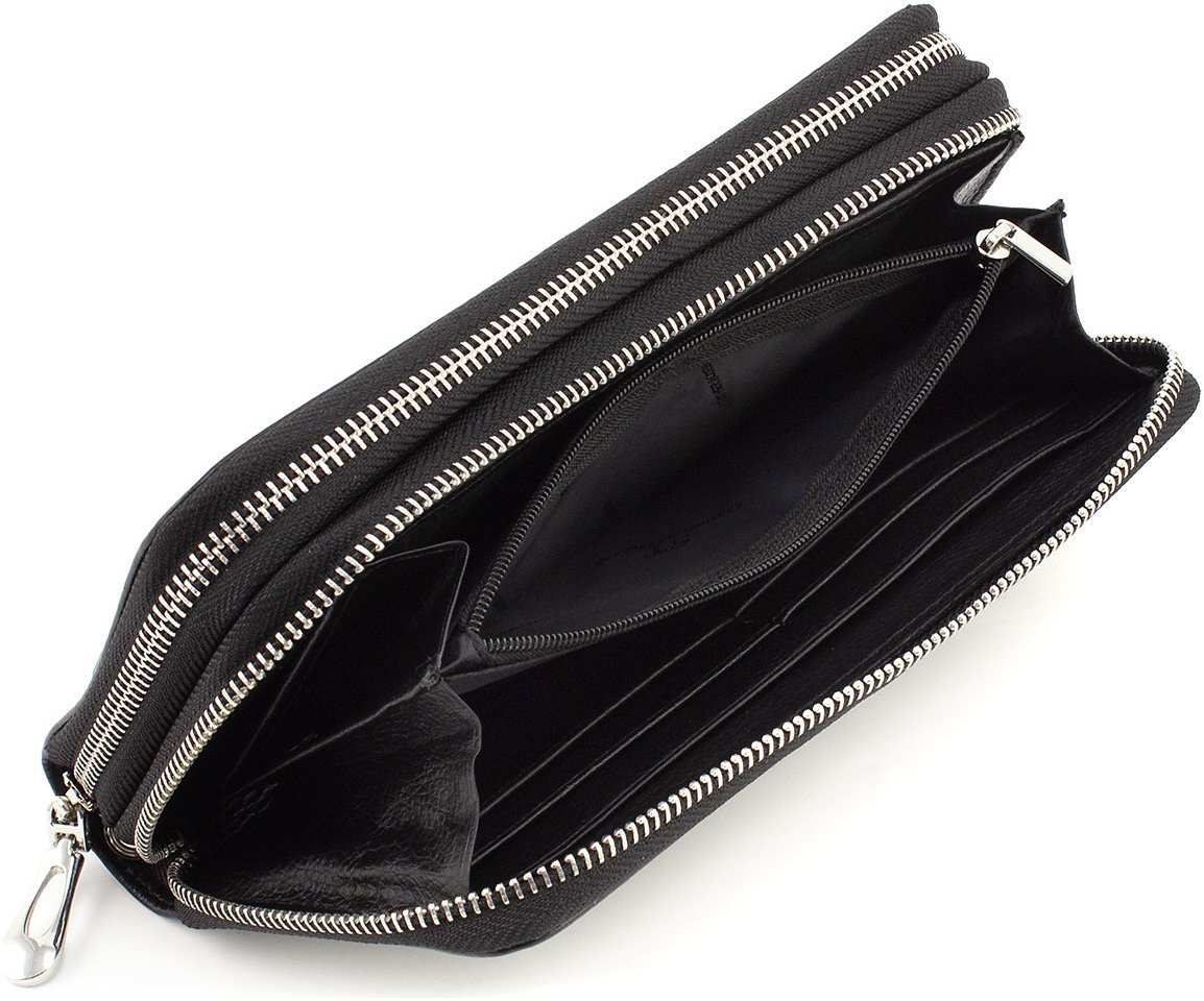Чоловічий гаманець-клатч із натуральної шкіри чорного кольору на дві блискавки ST Leather 1767372
