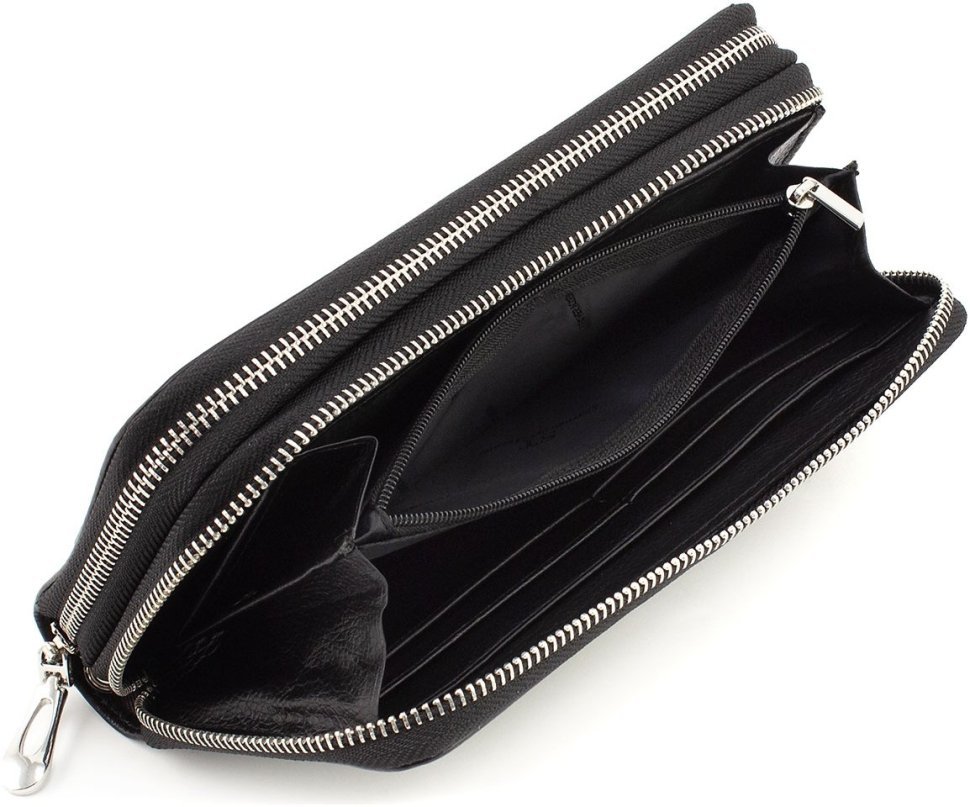 Мужской кошелек-клатч из натуральной кожи черного цвета на две молнии ST Leather 1767372