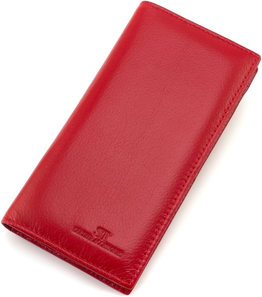 Вертикальный женский купюрник из натуральной кожи красного цвета ST Leather 1767472