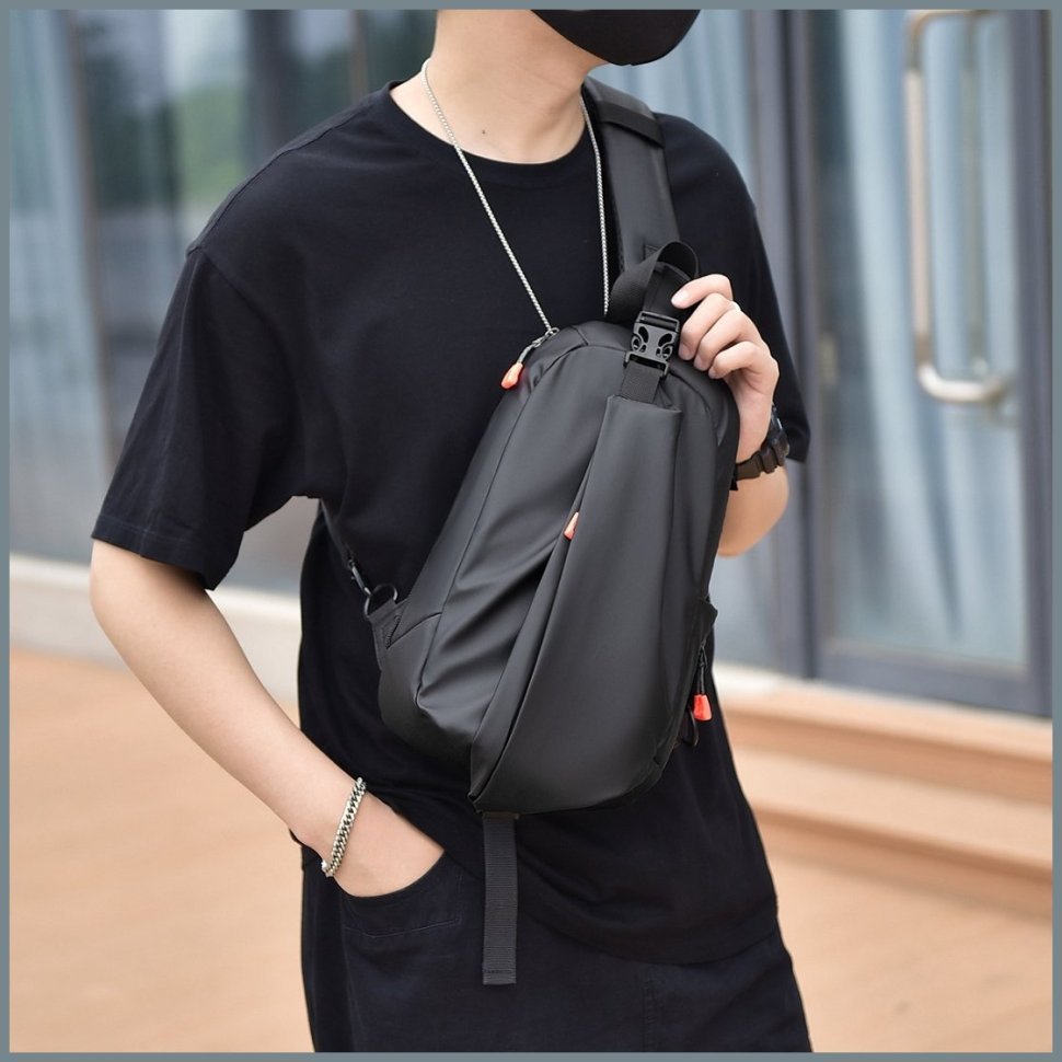 Повседневная текстильная мужская сумка-слинг черного цвета через плечо Confident 77472 modnotak фото №2