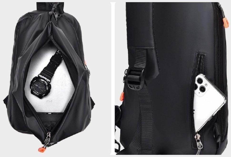 Повседневная текстильная мужская сумка-слинг черного цвета через плечо Confident 77472 modnotak фото №8