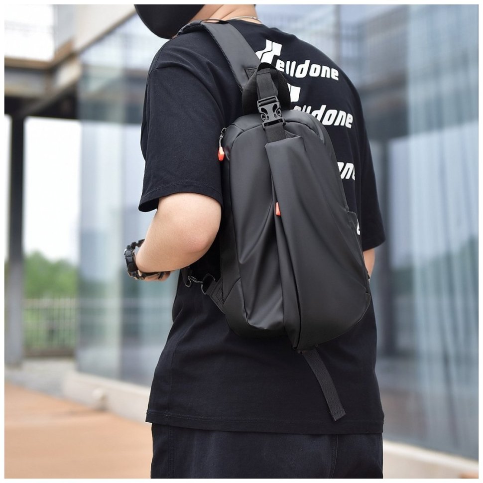 Повседневная текстильная мужская сумка-слинг черного цвета через плечо Confident 77472 modnotak фото №9